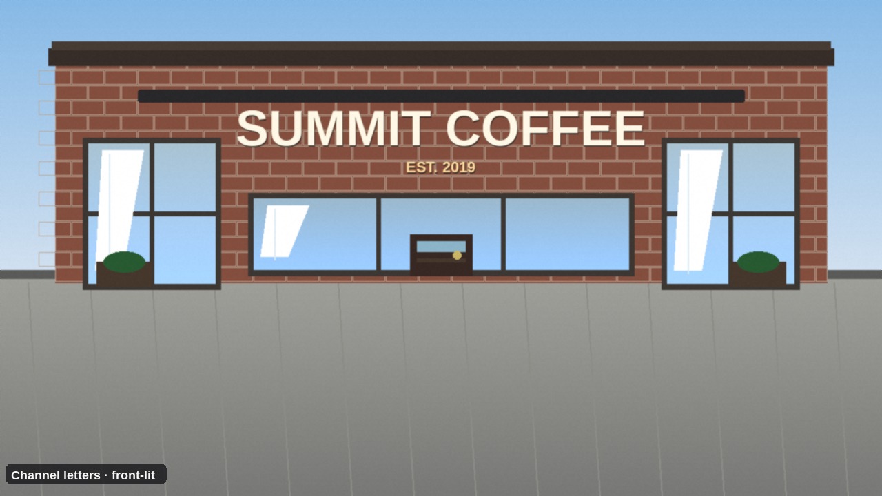 Channel letter mockup on a coffee shop storefront